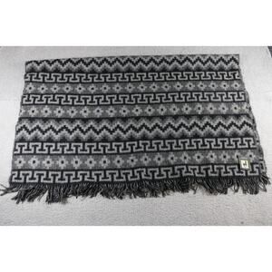 Alpaca Superfine Condor Tips Throw Blanket Gray Aztec Print Fringe 48" x 64"